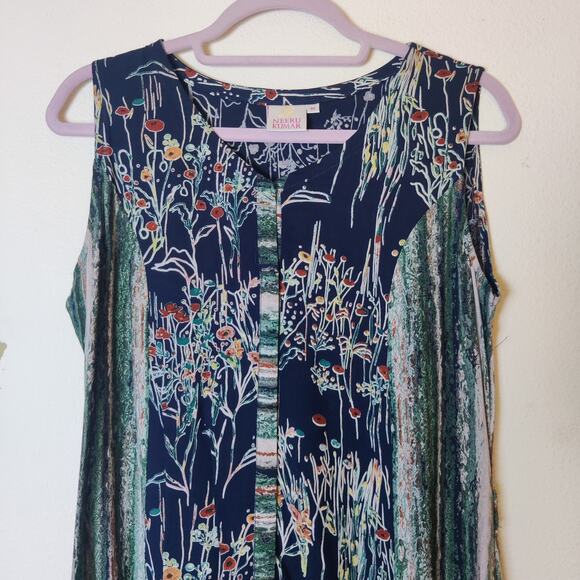 Neeru Kumar Artsy Floral Abstract Sleeveless Flowy Midi Dress Medium Boho Hippie - Picture 3 of 11